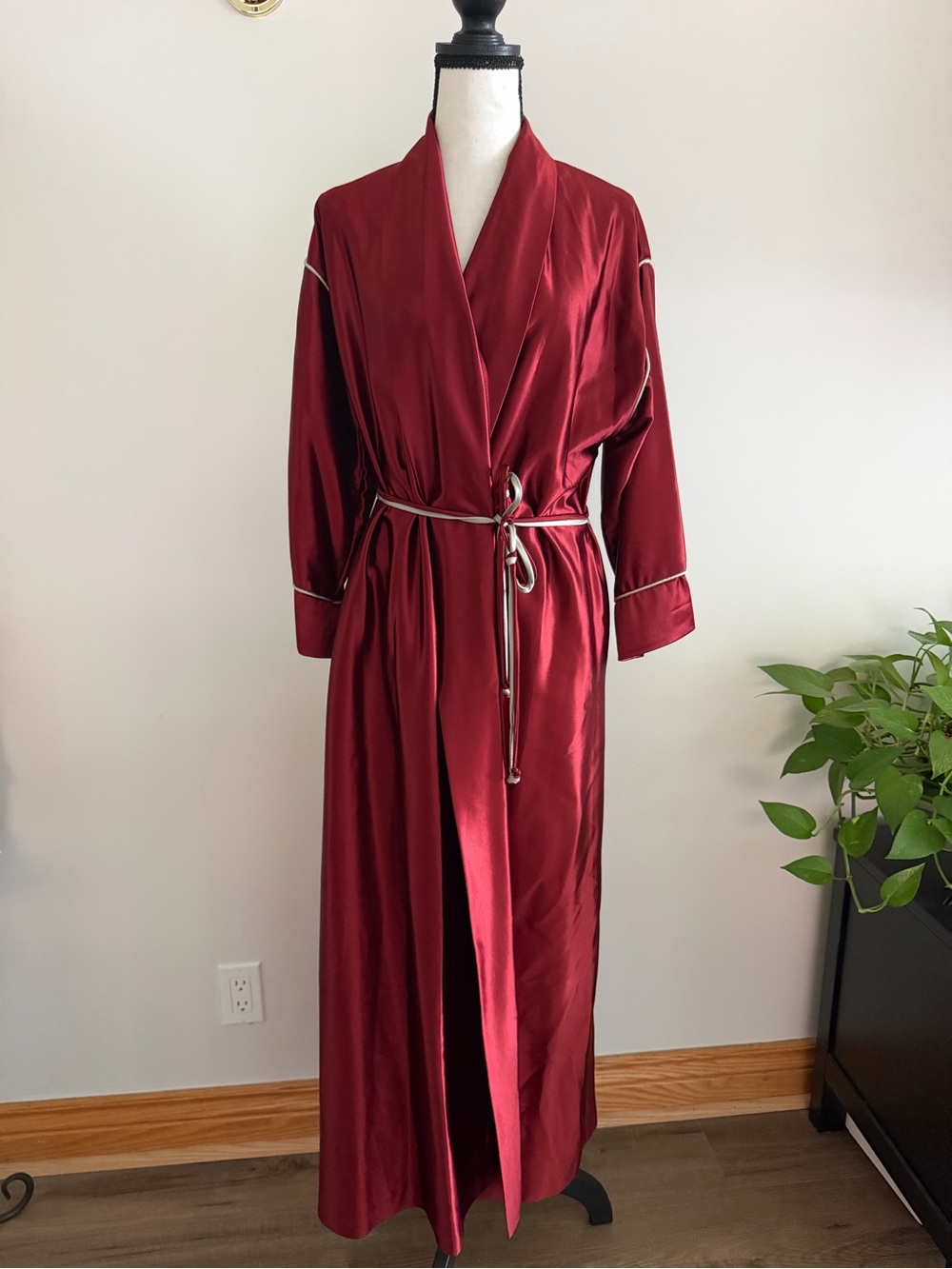 Vintage Silky Burgundy Long Robe